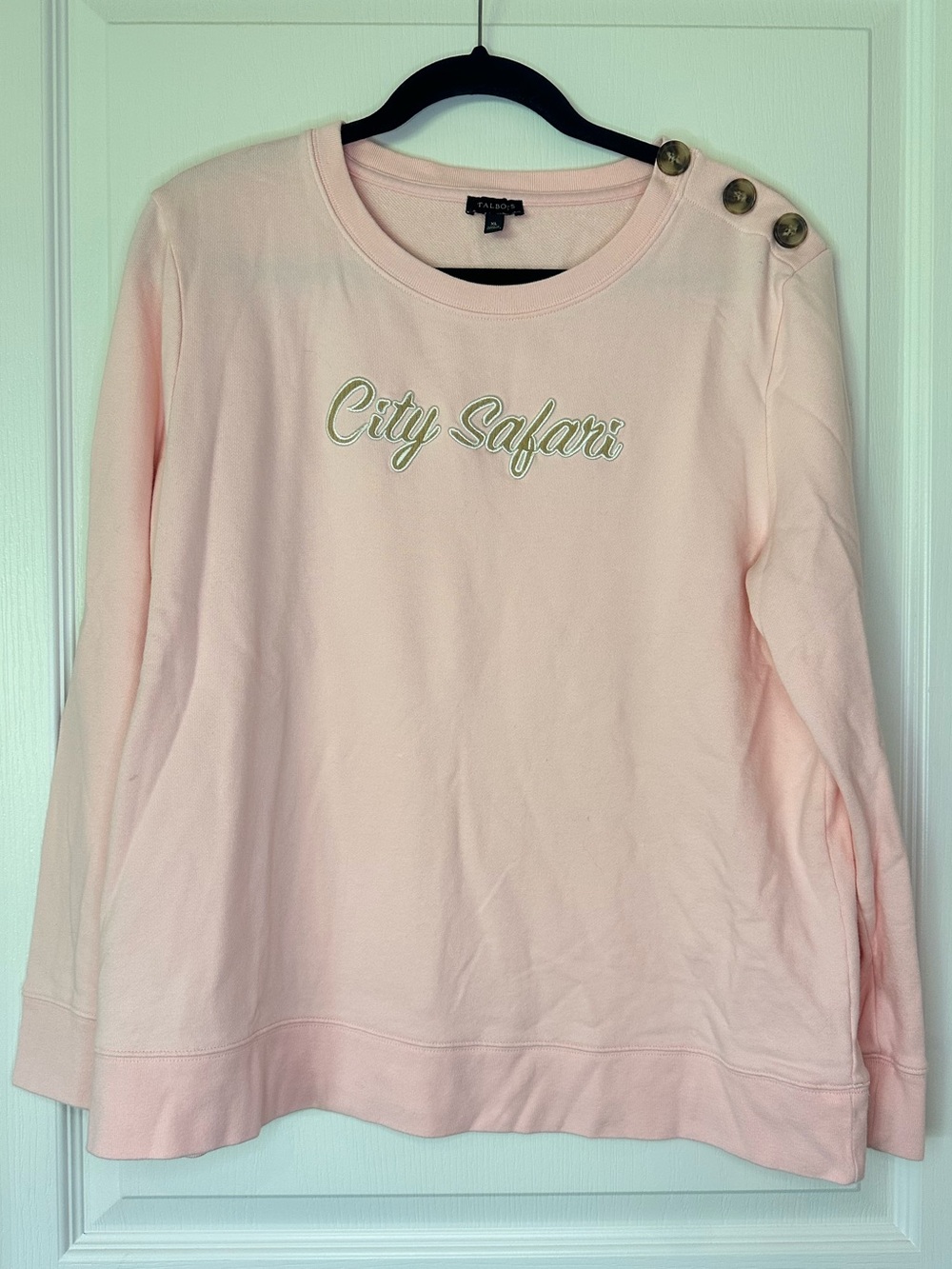 Talbots Light Pink Crewneck Sweatshirt with Shoulder Buttons